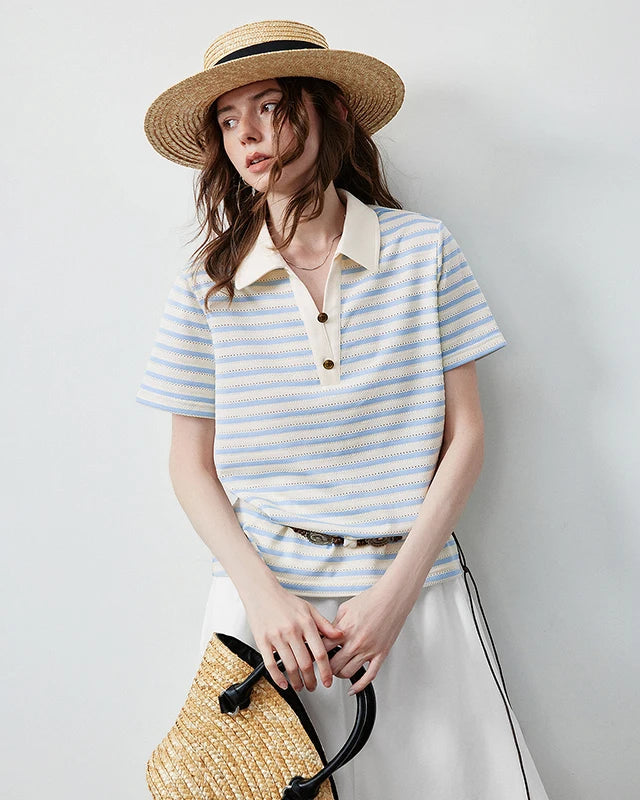 Vintage Stripe Hollow Polo Tee