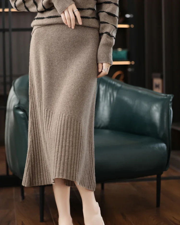 Pure Cashmere Slim Knit Midi Skirt