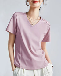 Knitted Mercerized Cotton V-Neck T-Shirt