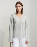 Long-Sleeved V-Neck Loose-Fitting Pullover T-Shirt
