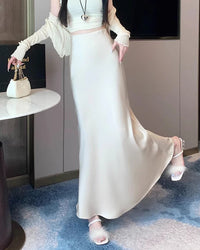 Satin High-Waist Midi Skirt