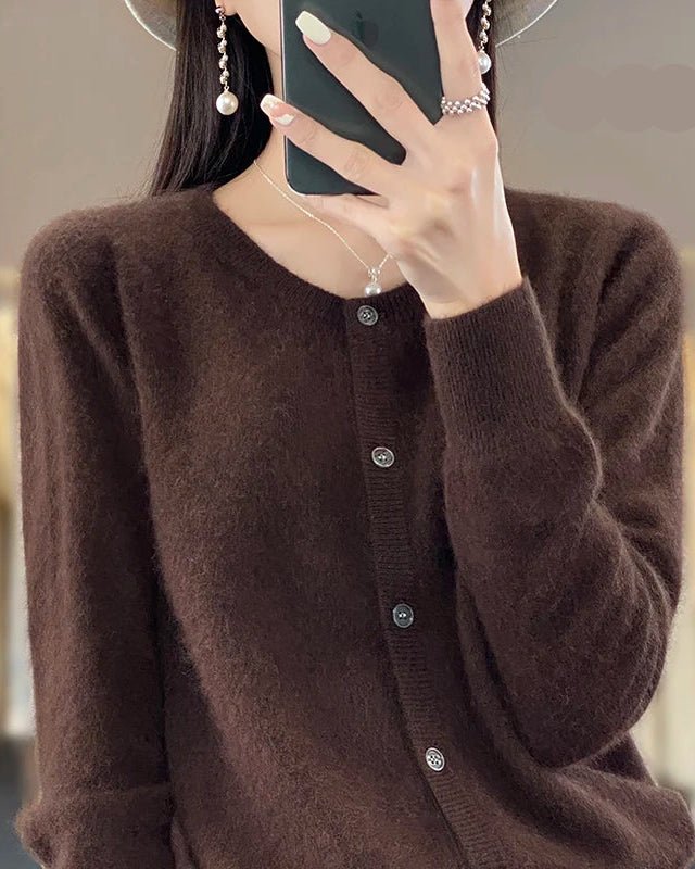 Mink Cashmere Crew Neck Cardigan Sweater