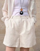 High-Waisted Casual Linen Shorts