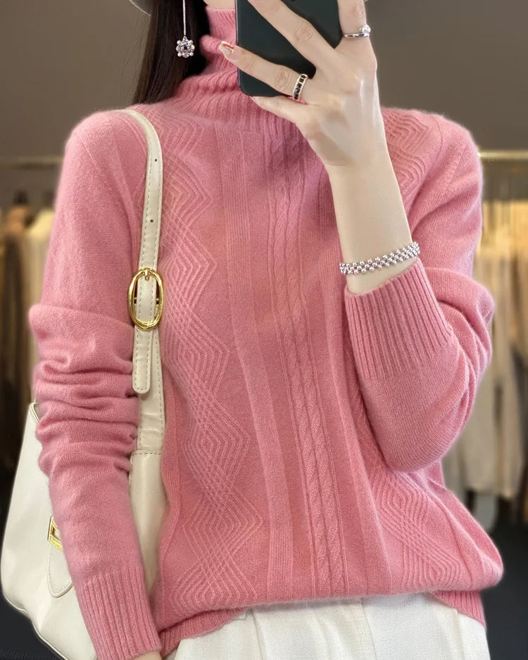 Merino Wool Turtleneck Jacquard Sweater