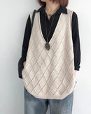 Oversized V-Neck Hollow Knit Vest