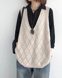 Oversized V-Neck Hollow Knit Vest