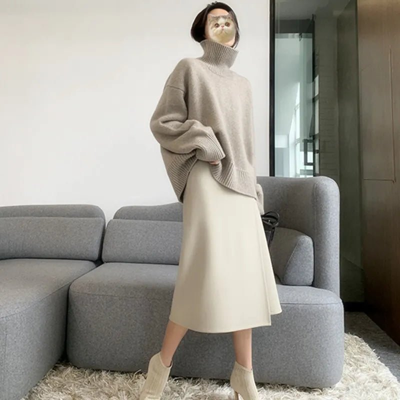 Loose High Neck Wool Pullover Sweater