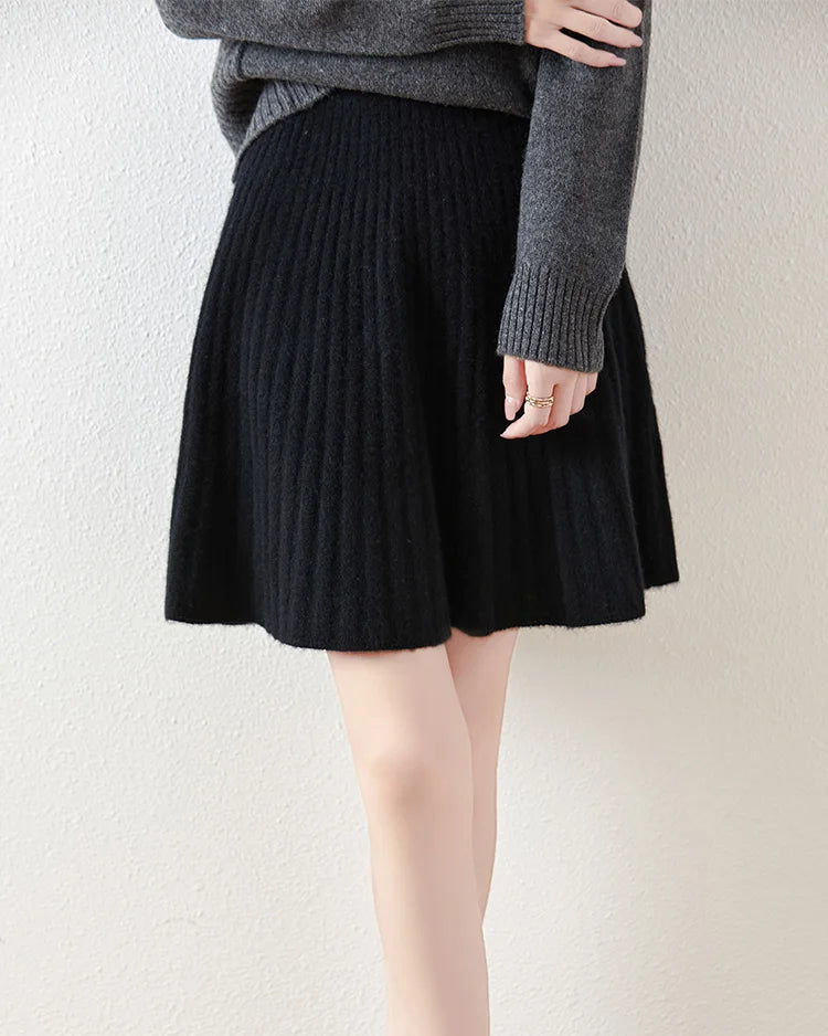 Wavy High-Waisted Sweet Knit Wool Mini Skirt