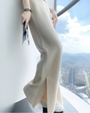 Merino Wool Slit Wide-Leg Trousers