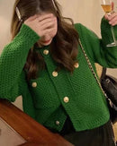 Women's Cropped Button Front Knit Cardigan