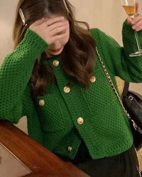 Women's Cropped Button Front Knit Cardigan