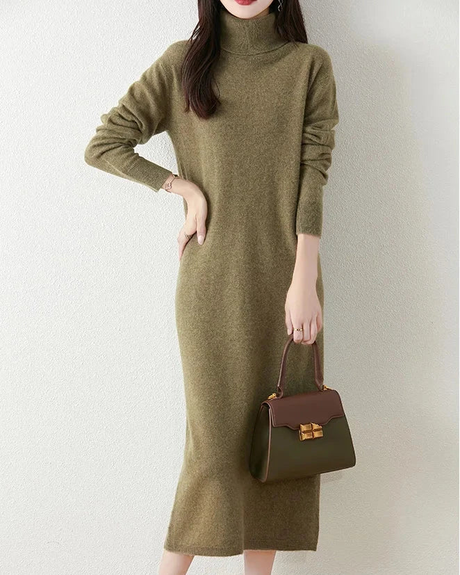 Merino Wool Turtleneck Knit Dress