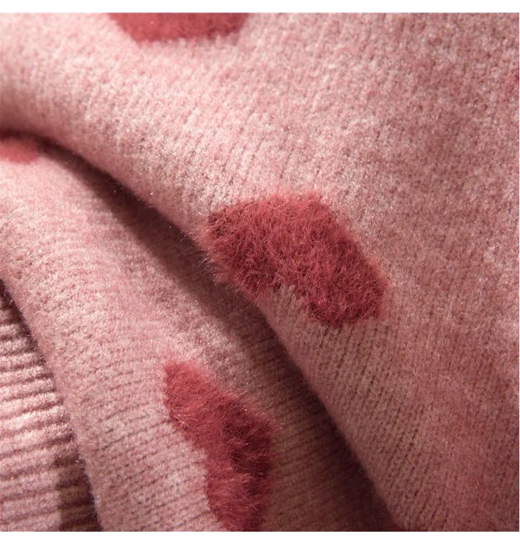 Pink Heart Winter Knitted Sweater