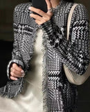 Houndstooth Fringe Cashmere Open Cardigan
