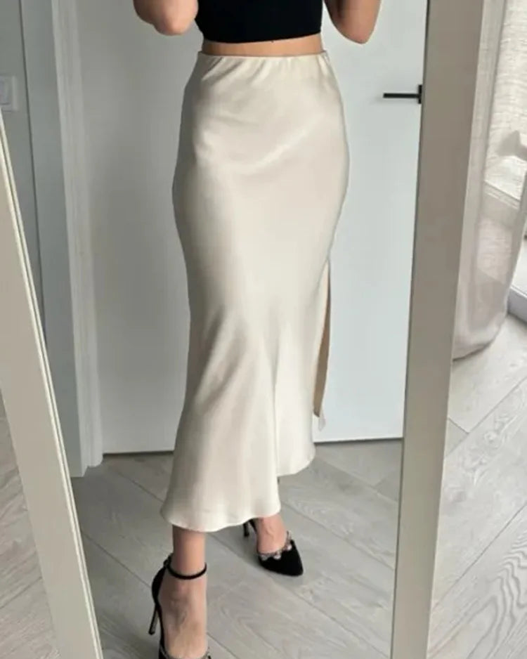 Side-Slit Satin Maxi Dress
