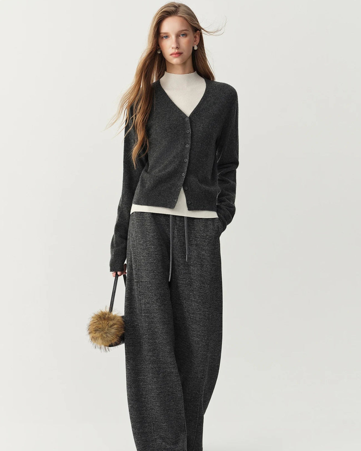 Rib-Trim Wool V-Neck Cardigan