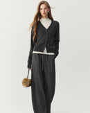 Rib-Trim Wool V-Neck Cardigan