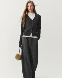 Rib-Trim Wool V-Neck Cardigan