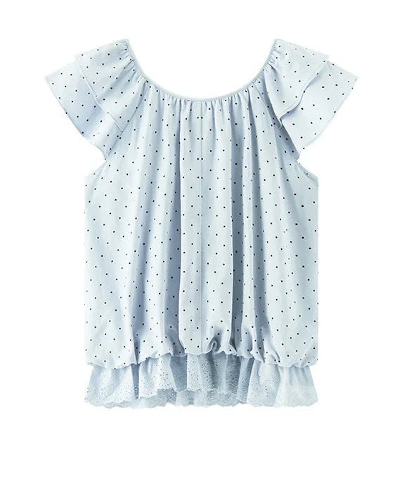 Sweet Polka Dot U-Neck Puff Short-Sleeved Top