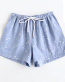 Women's Cotton star-print sleep shorts featuring an elastic drawstring waist and relaxed straight leg, crafted for breathable comfort with a whimsical print that moves seamlessly from lazy mornings to breezy evenings.