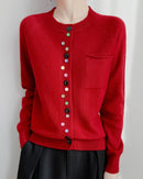 Merino Wool Crew Neck Button Cardigan