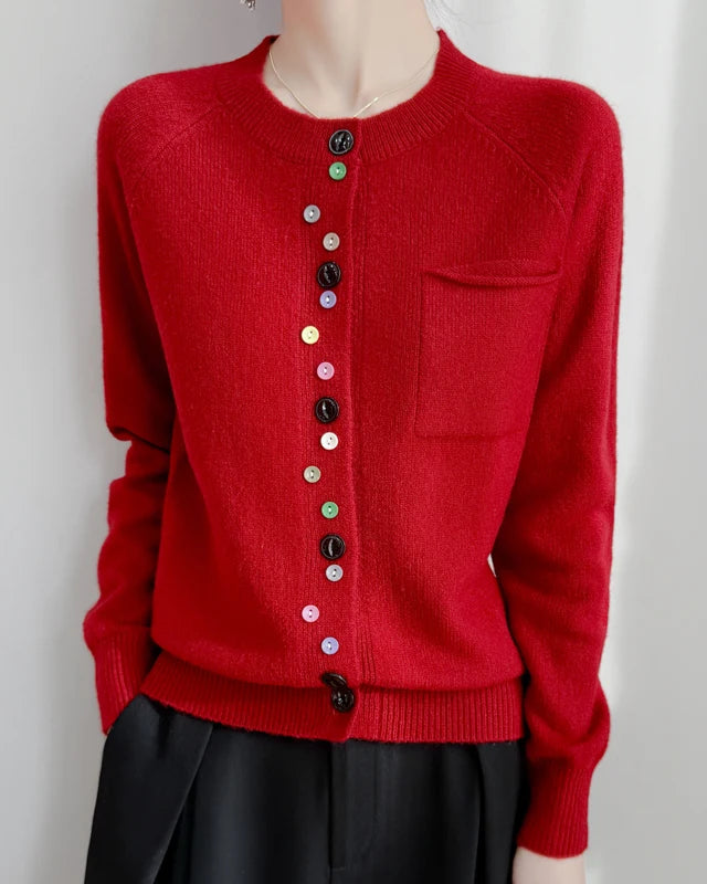 Merino Wool Crew Neck Button Cardigan