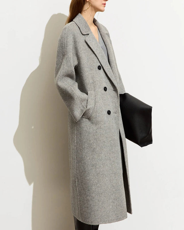 Minimalist Blazer Collar Woolen Long Coat