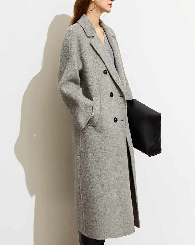 Minimalist Blazer Collar Woolen Long Coat