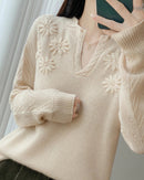 Floral-Embroidered Wool Sweater