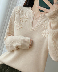 Floral-Embroidered Wool Sweater