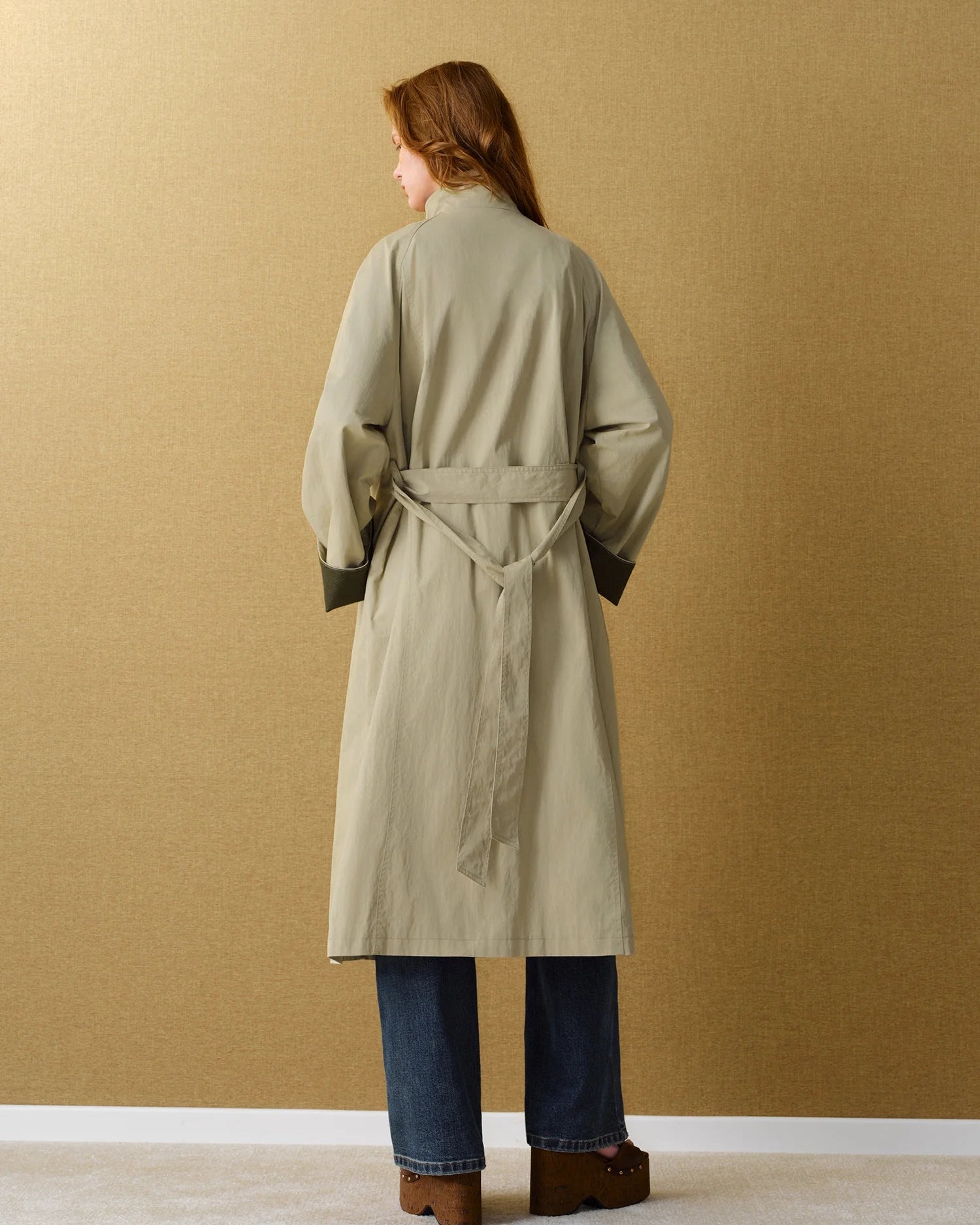 Women Belted Lapel Trench Coat