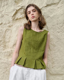 Linen Sleeveless Pleated Fashion Vest