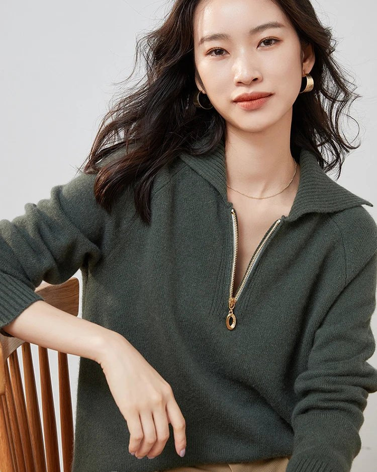 Pure Cashmere Half-zip Collar Jumper