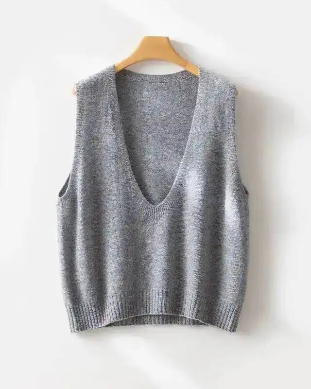 Wool Knit Sleeveless V-Neck Vest