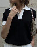 Polo Collar Colorblock Knit Top