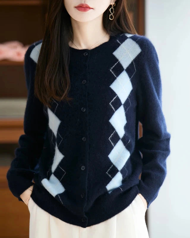 Diamond Jacquard Wool Cardigan