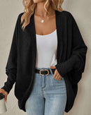 Solid Bat Sleeve Open-Front Loose Mid-Length Knit Cardigan