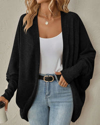 Solid Bat Sleeve Open-Front Loose Mid-Length Knit Cardigan