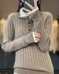 100% merino wool turn-down collar pullover sweater. Extra-heavy, medium stretch — a thick, warm solid autumn winter casual knitwear top for women.