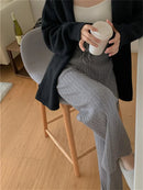 Drawstring Ribbed Knitted Wide Leg Sweatpants