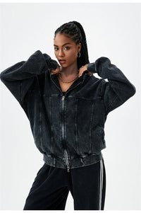 100% Cotton Retro Washed Zipper Hoodies