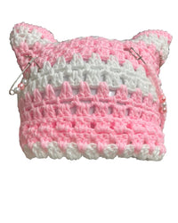 Striped Crochet Cat-Ear Beanie