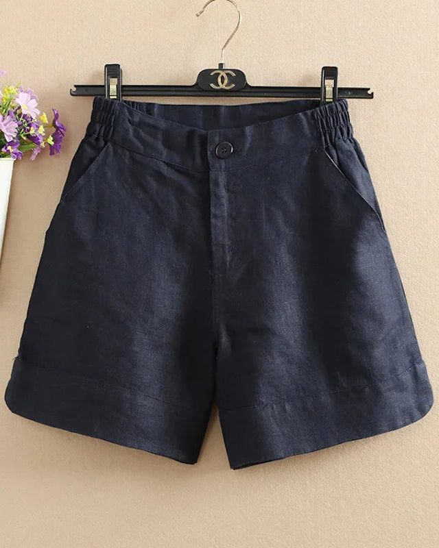 Cotton Linen Wide-Leg Harem Shorts