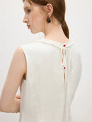 Wood Ear Edge Linen Round Neck Sleeveless Dress