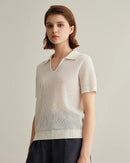 Linen Silk Polo Collar Knit Short-Sleeved Shirt