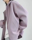 Long Zip-Up Cotton Blend Hoodie