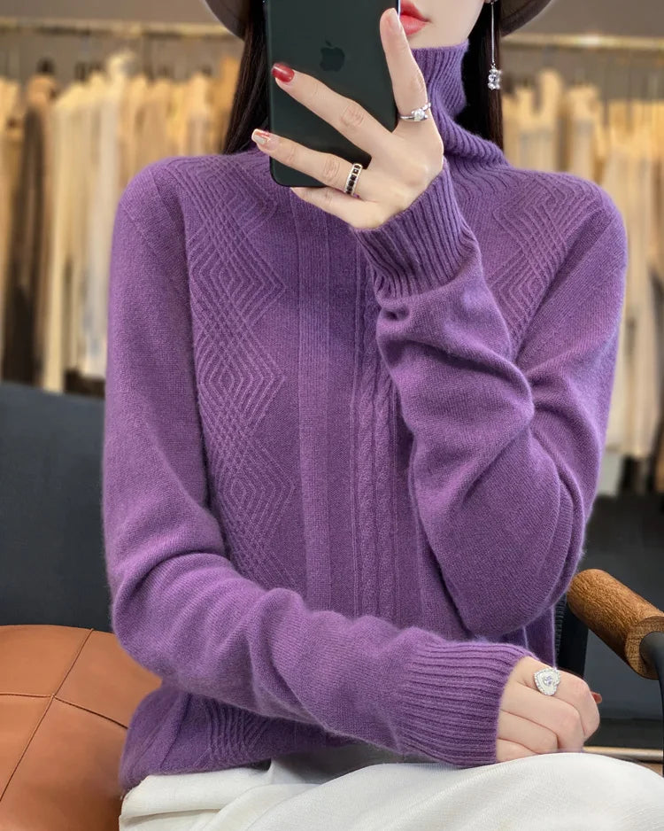 Merino Wool Turtleneck Jacquard Sweater