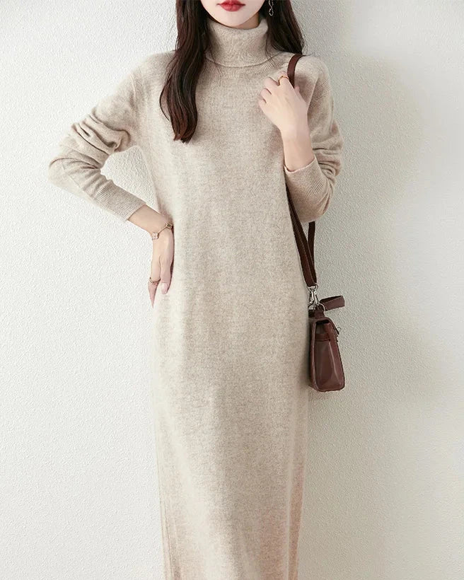 Merino Wool Turtleneck Knit Dress