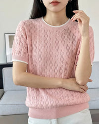 Hollow Knit Cotton Short Sleeve Top