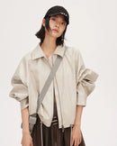Loose-Fit Zip-Up PU Leather Short Jacket